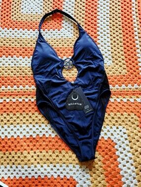 Killstar Pentagram Dark Lyfe One Piece Swimsuit NWT Size M Goth Occult